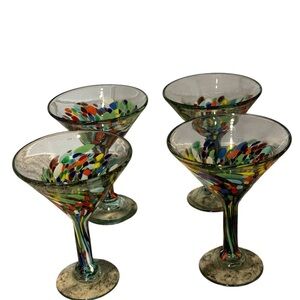 Mexican Hand Blown Confetti Glasses Set of 4 Art Glass 
Martini Glasses  7 X 5